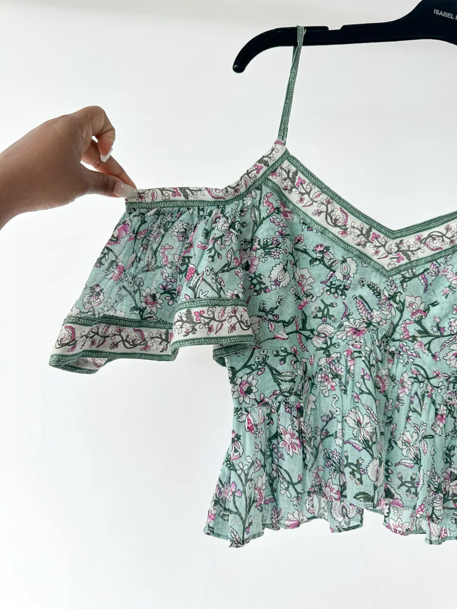 Isabel Marant Etoile Garuva Off-Shoulder Cotton Blue Floral Top - Imagen 8