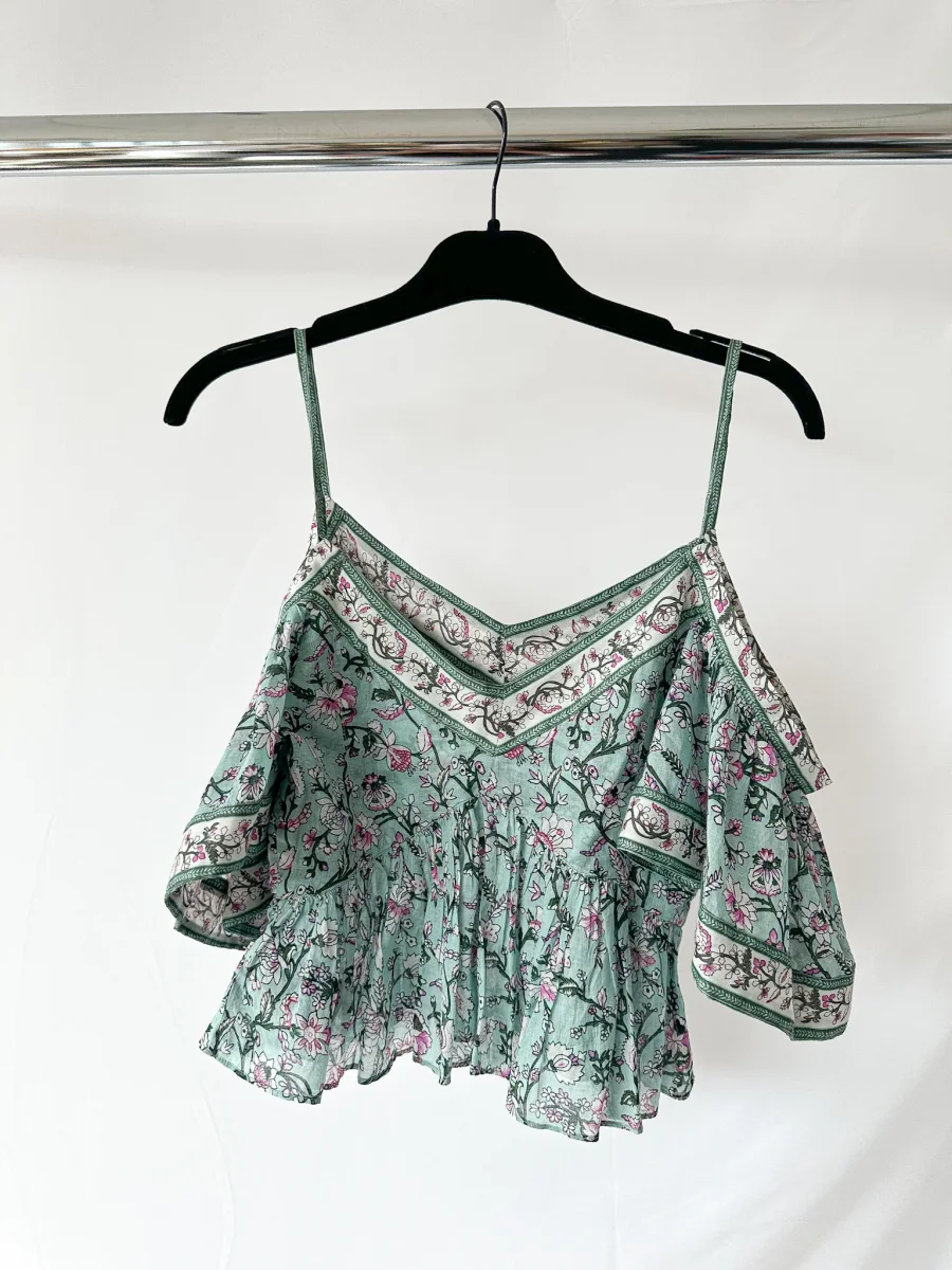 Isabel Marant Etoile Garuva Off-Shoulder Cotton Blue Floral Top - Imagen 9