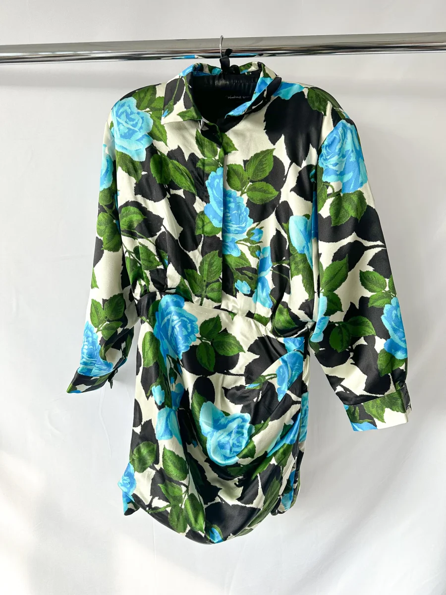 Richard Quinn Blue Floral Long Sleeve Silk Dress - Imagen 4