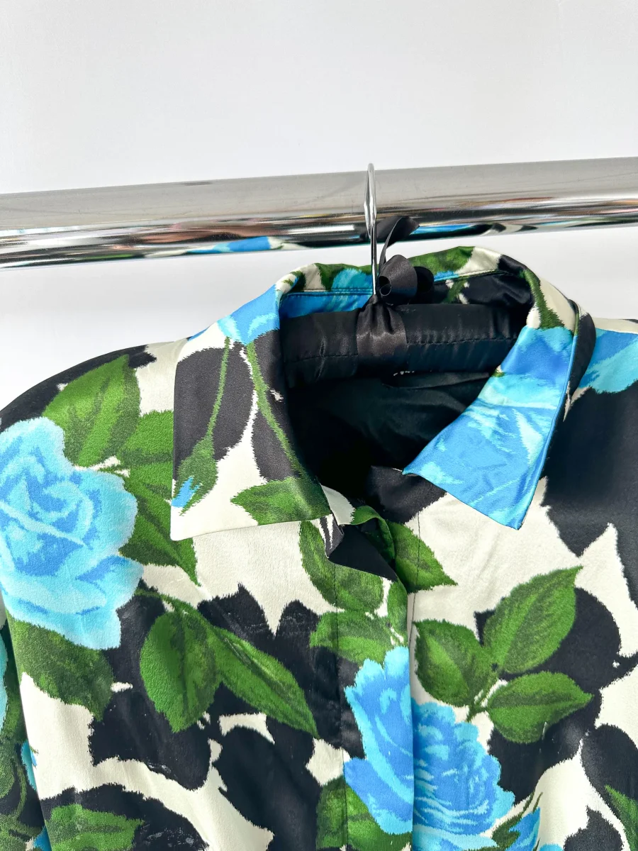 Richard Quinn Blue Floral Long Sleeve Silk Dress - Imagen 6