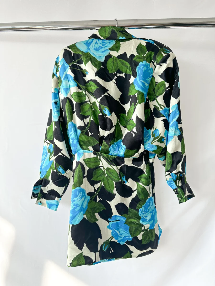 Richard Quinn Blue Floral Long Sleeve Silk Dress - Imagen 7