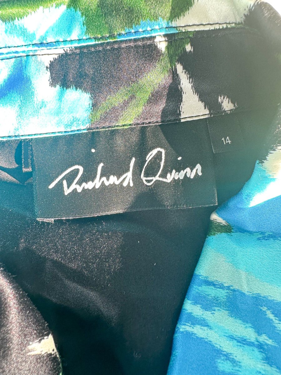 Richard Quinn Blue Floral Long Sleeve Silk Dress - Imagen 8