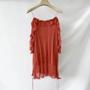 Valentino Plisse Cold Shoulder Frilly Dress
