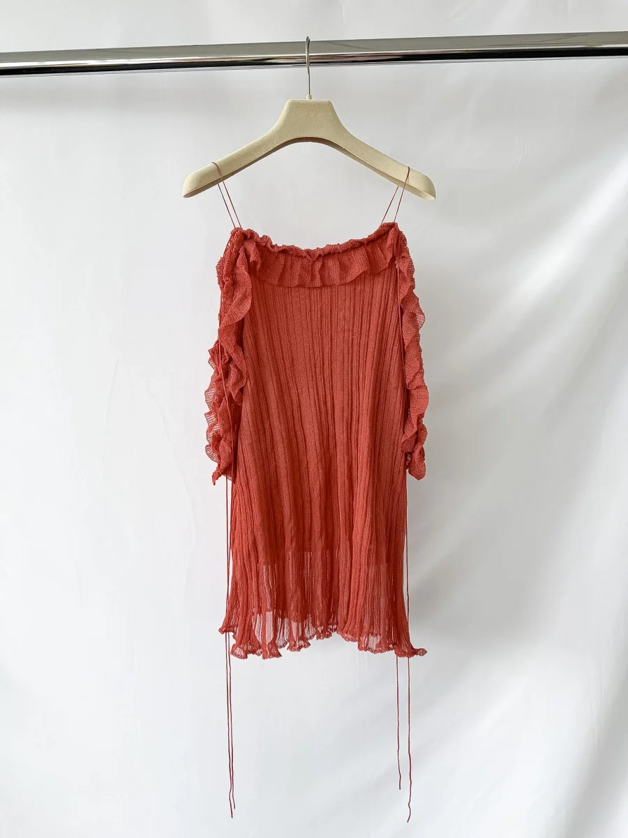 Valentino Plisse Cold Shoulder Frilly Dress - Imagen 2