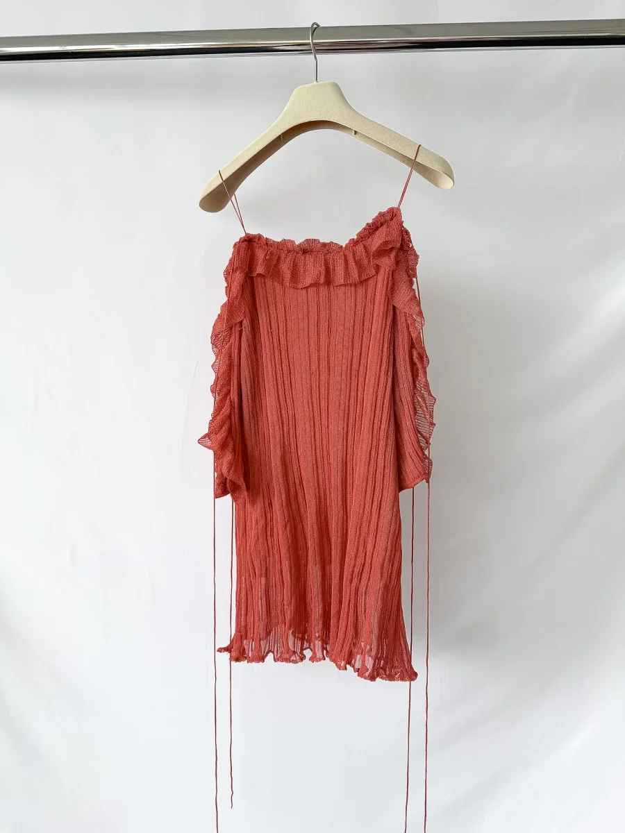 Valentino Plisse Cold Shoulder Frilly Dress - Imagen 6