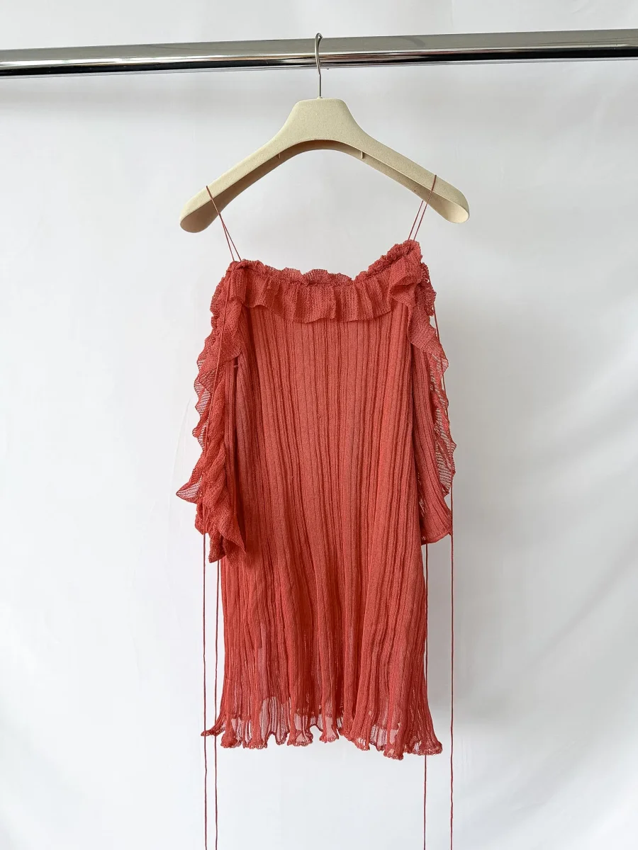 Valentino Plisse Cold Shoulder Frilly Dress - Imagen 7