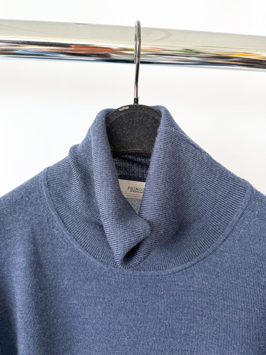 Pringle Of Scotland Merino Wool Polo Neck Jumper In Navy - Imagen 3