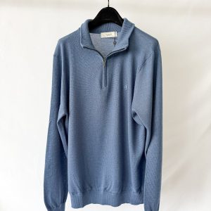 Pringle Of Scotland Qtr Zip Extra Fine Merino Wool Jumper In Blue