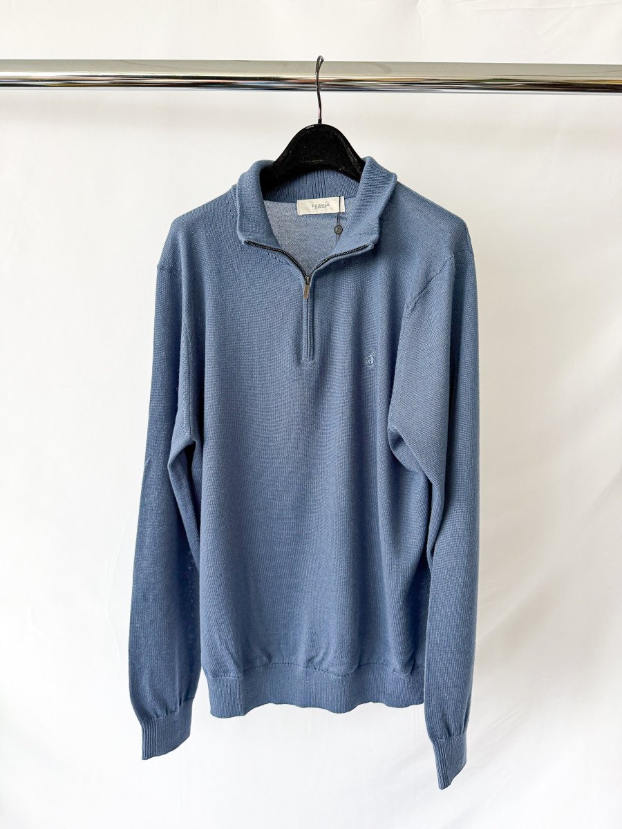 Pringle Of Scotland Qtr Zip Extra Fine Merino Wool Jumper In Blue - Imagen 2