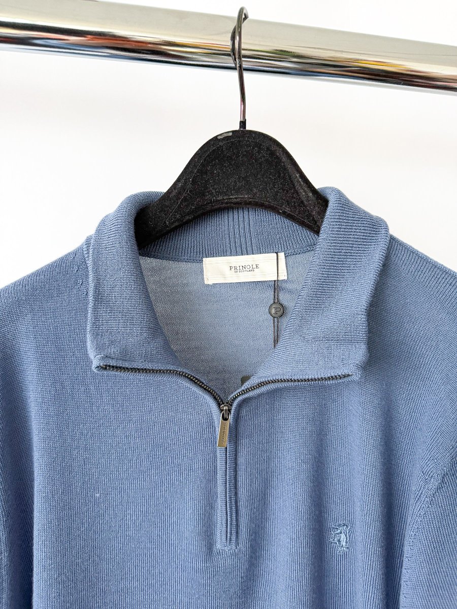 Pringle Of Scotland Qtr Zip Extra Fine Merino Wool Jumper In Blue - Imagen 3