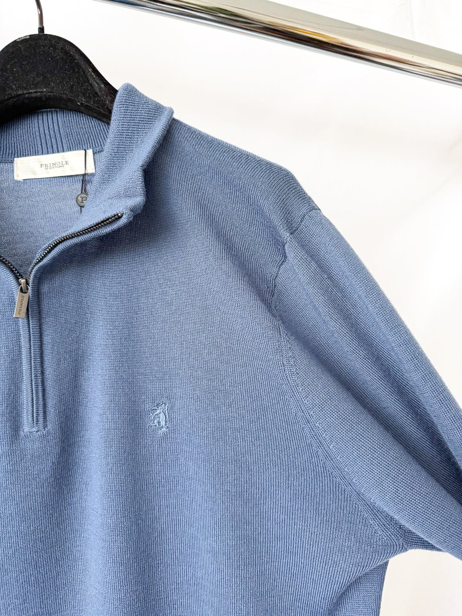 Pringle Of Scotland Qtr Zip Extra Fine Merino Wool Jumper In Blue - Imagen 4