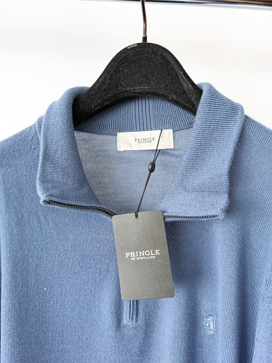 Pringle Of Scotland Qtr Zip Extra Fine Merino Wool Jumper In Blue - Imagen 5