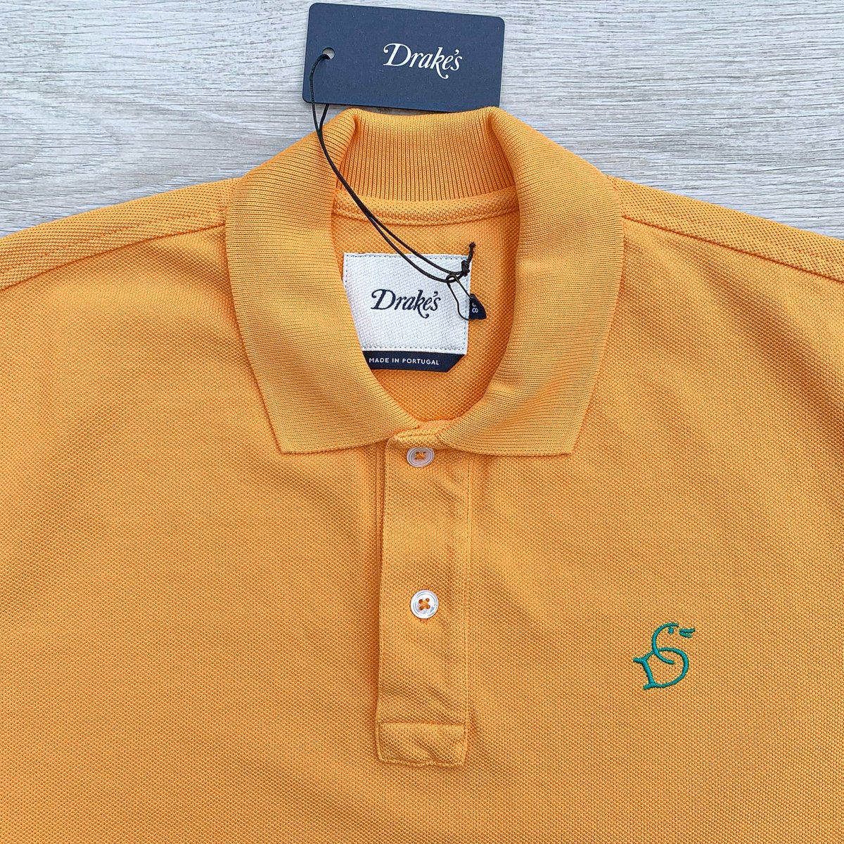 Drake's Duck Butterscotch Yellow Polo Shirt With Logo Embroidered Cotton Piqué - Imagen 9