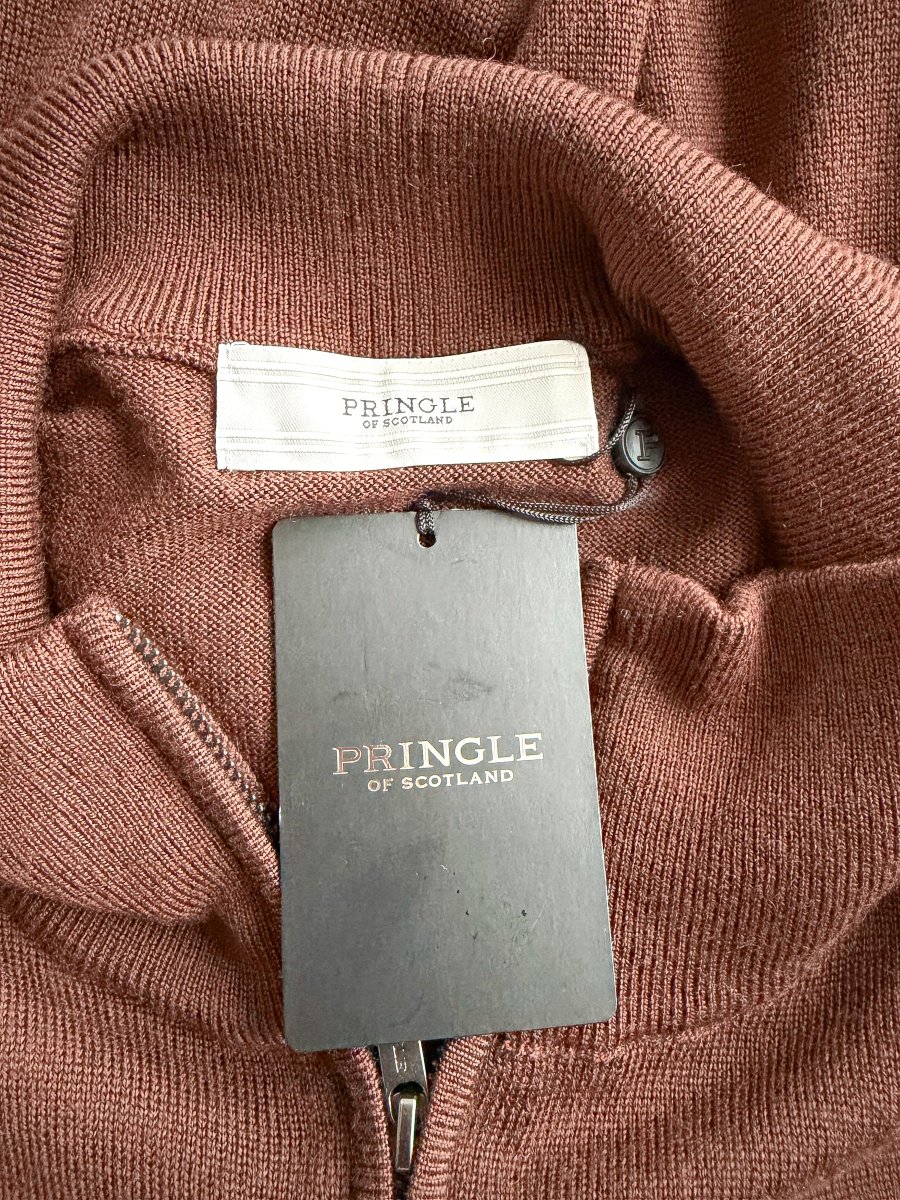 Pringle Of Scotland Qtr Zip Extra Fine Merino Wool Jumper In Brown - Imagen 5