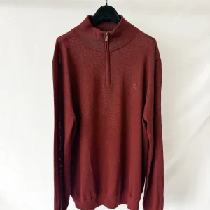 Pringle Of Scotland Qtr Zip Extra Fine Merino Wool Jumper In Burgundy