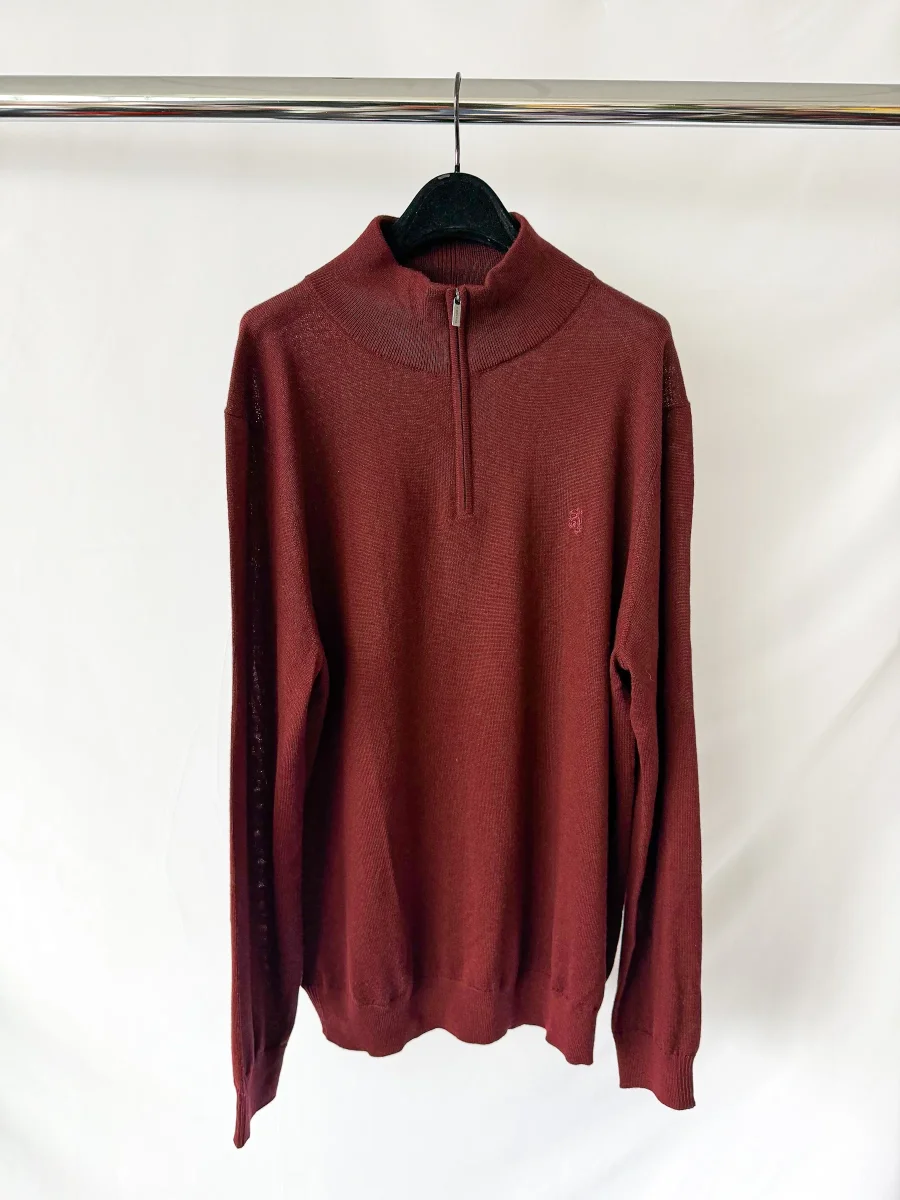 Pringle Of Scotland Qtr Zip Extra Fine Merino Wool Jumper In Burgundy - Imagen 2