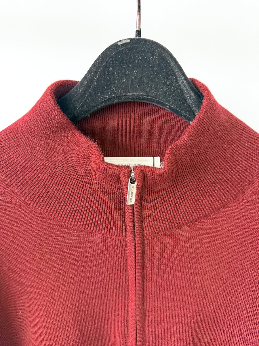 Pringle Of Scotland Qtr Zip Extra Fine Merino Wool Jumper In Burgundy - Imagen 4