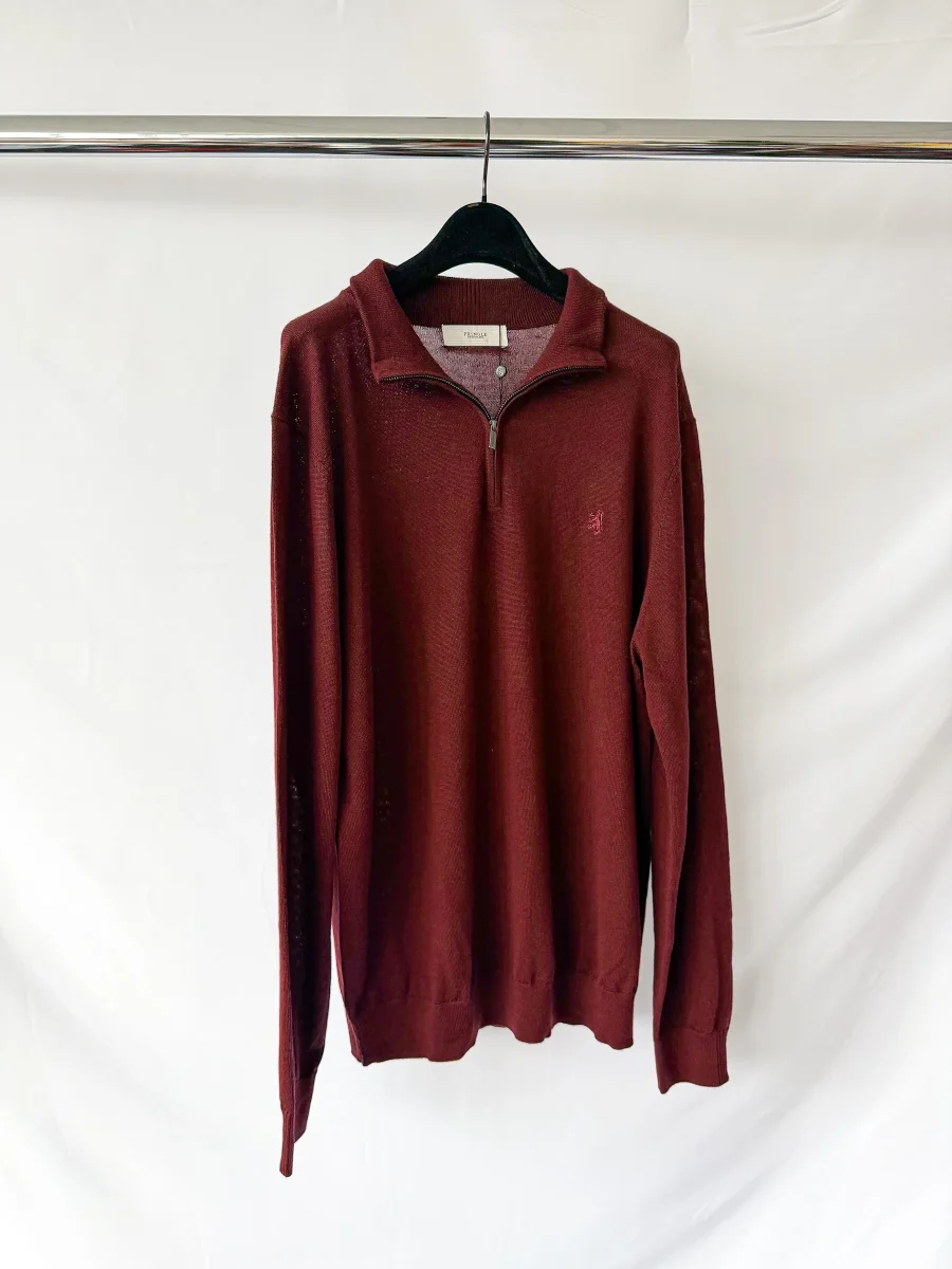 Pringle Of Scotland Qtr Zip Extra Fine Merino Wool Jumper In Burgundy - Imagen 5