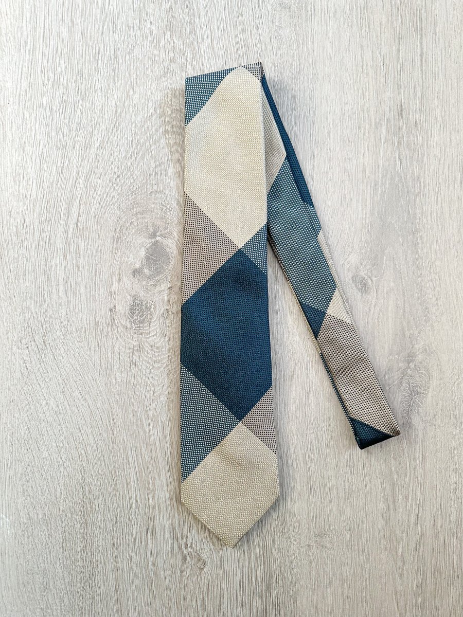 Drake's Michael J. Drake Grenadine Silk Teal Grey Colour Block Tie