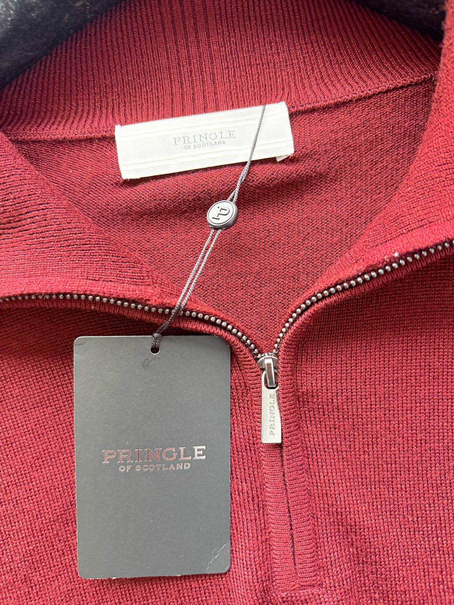 Pringle Of Scotland Qtr Zip Extra Fine Merino Wool Jumper In Burgundy - Imagen 7