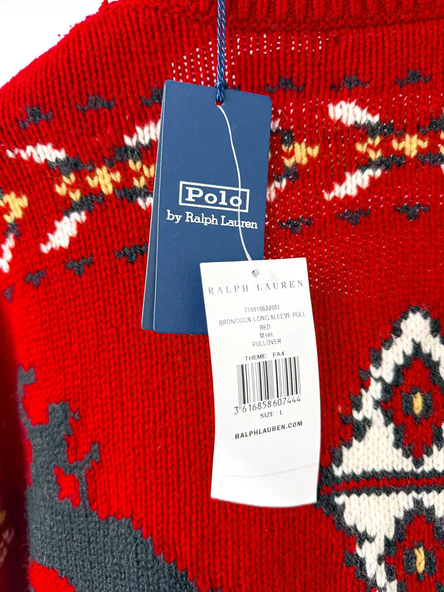 Ralph Lauren Polo Wool Blend Chunky Knit Western Fair Isle Sweater - Imagen 7