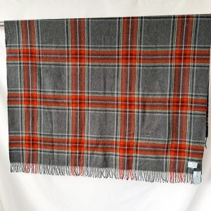 Begg X Co Jura Stuart Check Print Oversized Lambswool Angora Scarf Dark Grey