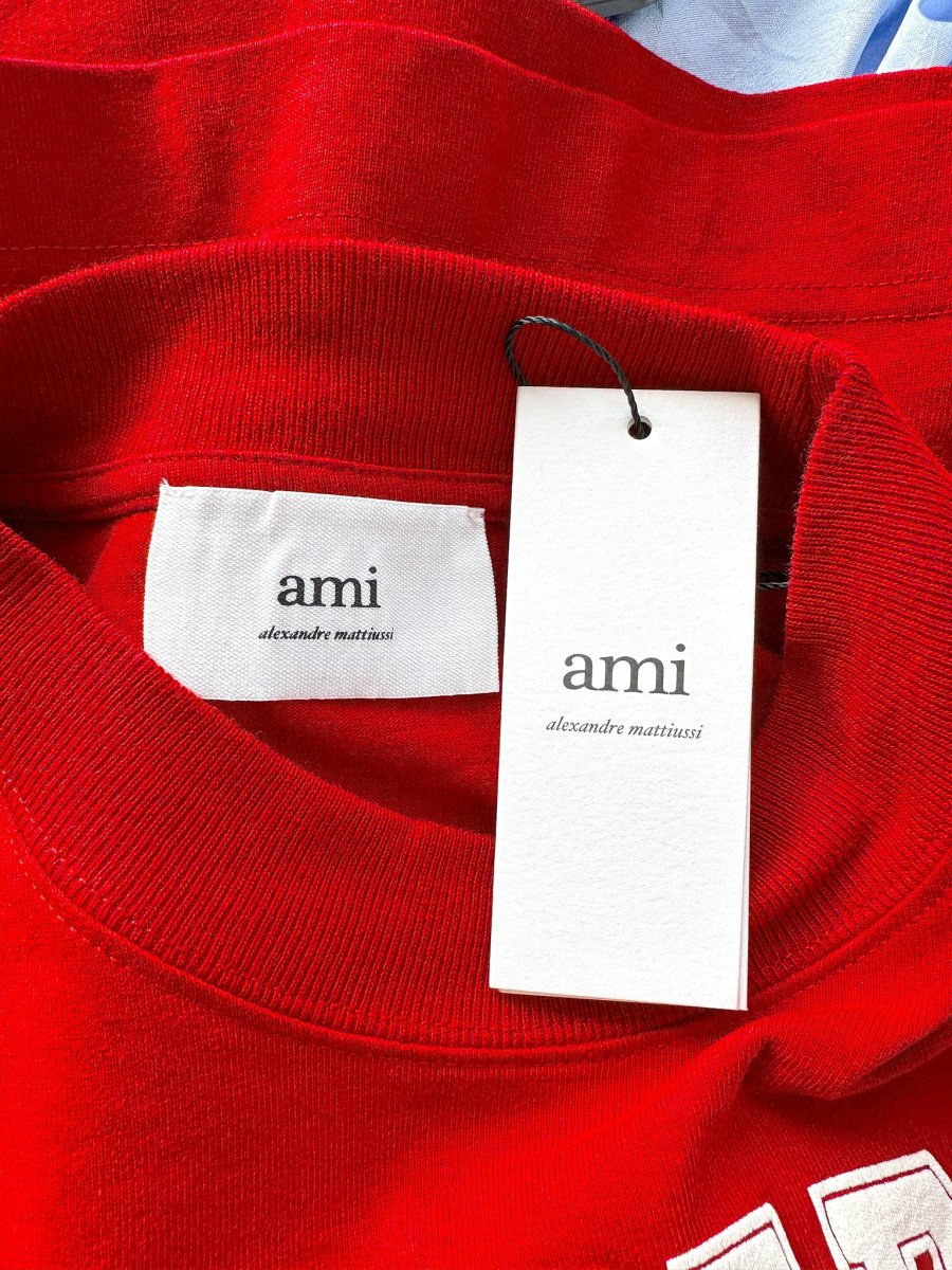 Ami Paris France Logo Front Red Crop Boxy T-Shirt Top - Imagen 6