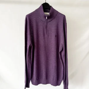Pringle Of Scotland Qtr Zip Extra Fine Merino Wool Jumper In Purple