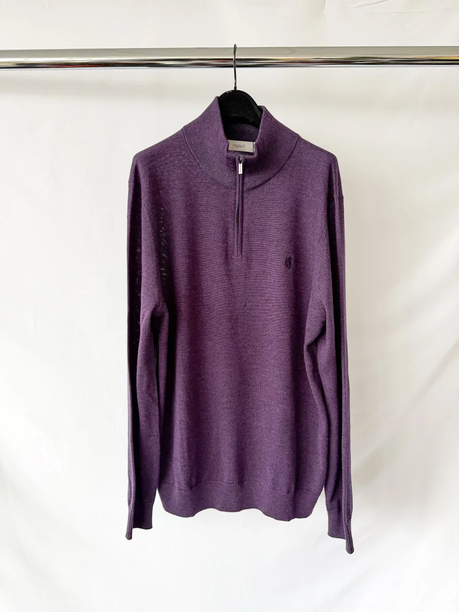 Pringle Of Scotland Qtr Zip Extra Fine Merino Wool Jumper In Purple