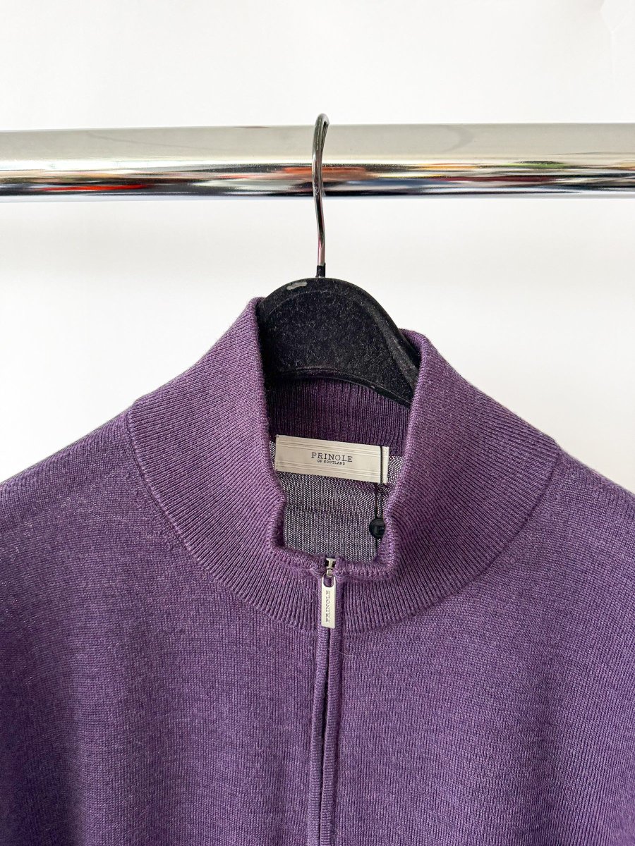 Pringle Of Scotland Qtr Zip Extra Fine Merino Wool Jumper In Purple - Imagen 4