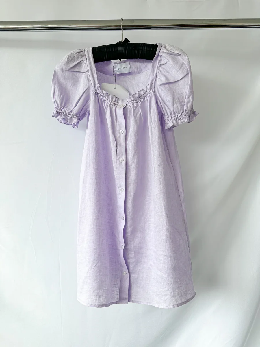 Sleeper Lavender Puff Sleeve Button-Up Brigitte Mini Dress - Imagen 3