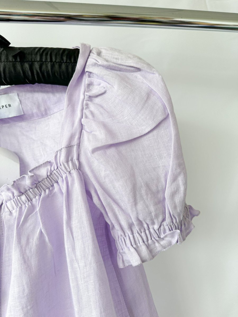 Sleeper Lavender Puff Sleeve Button-Up Brigitte Mini Dress - Imagen 9