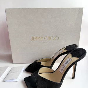 Jimmy Choo Black Saeda Suede Open Toe High Heels
