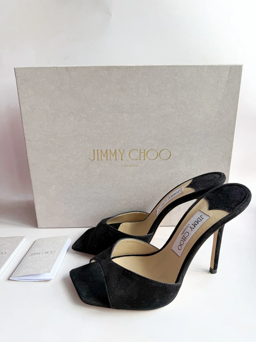 Jimmy Choo Black Saeda Suede Open Toe High Heels - Imagen 2