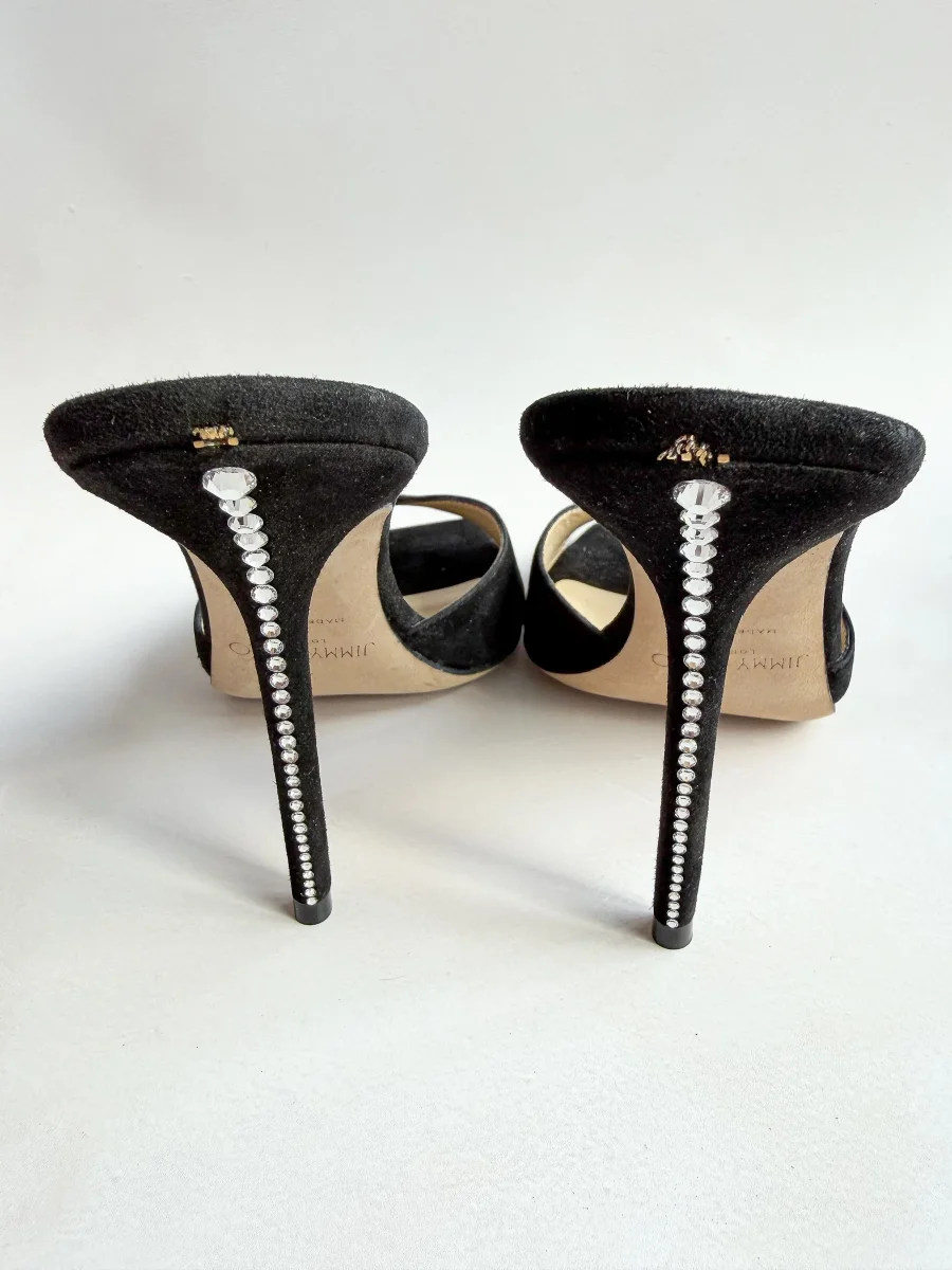 Jimmy Choo Black Saeda Suede Open Toe High Heels - Imagen 3