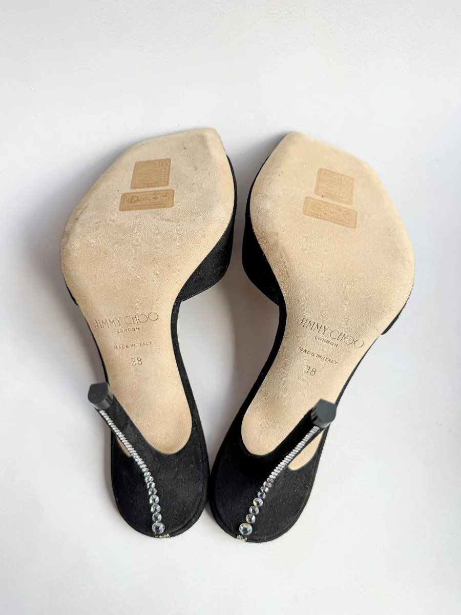 Jimmy Choo Black Saeda Suede Open Toe High Heels - Imagen 4