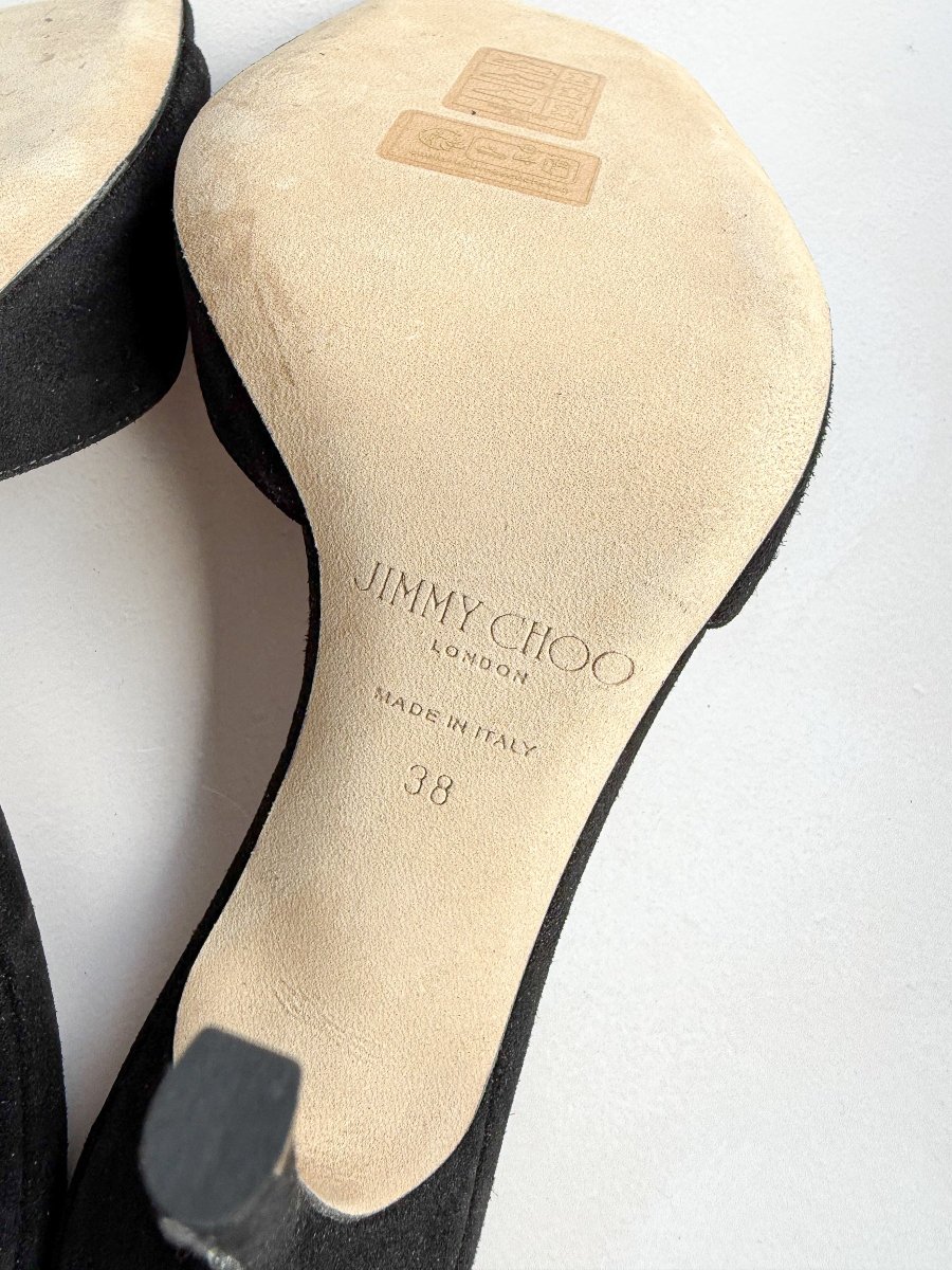 Jimmy Choo Black Saeda Suede Open Toe High Heels - Imagen 5