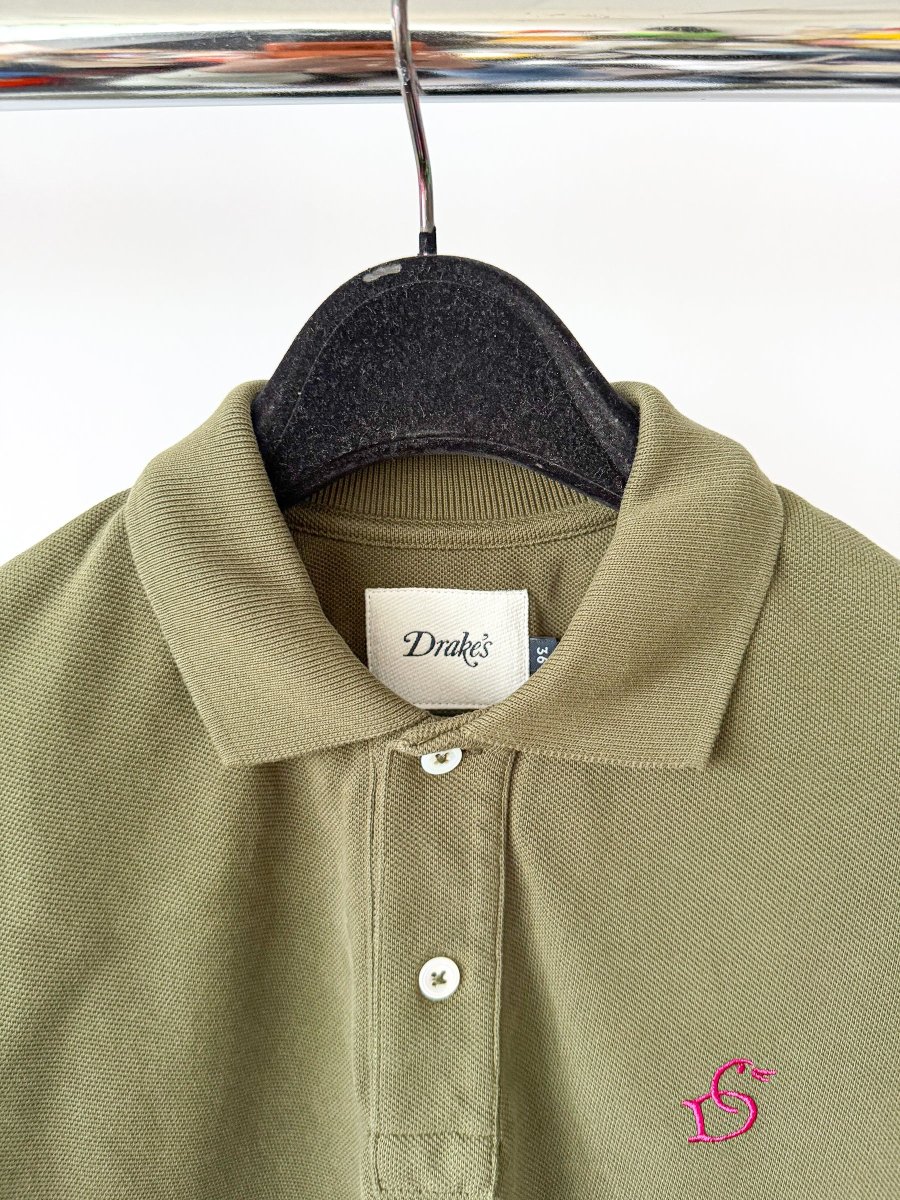 Drake Olive Green Polo Shirt With Logo Embroidered Cotton Piqué - Imagen 4