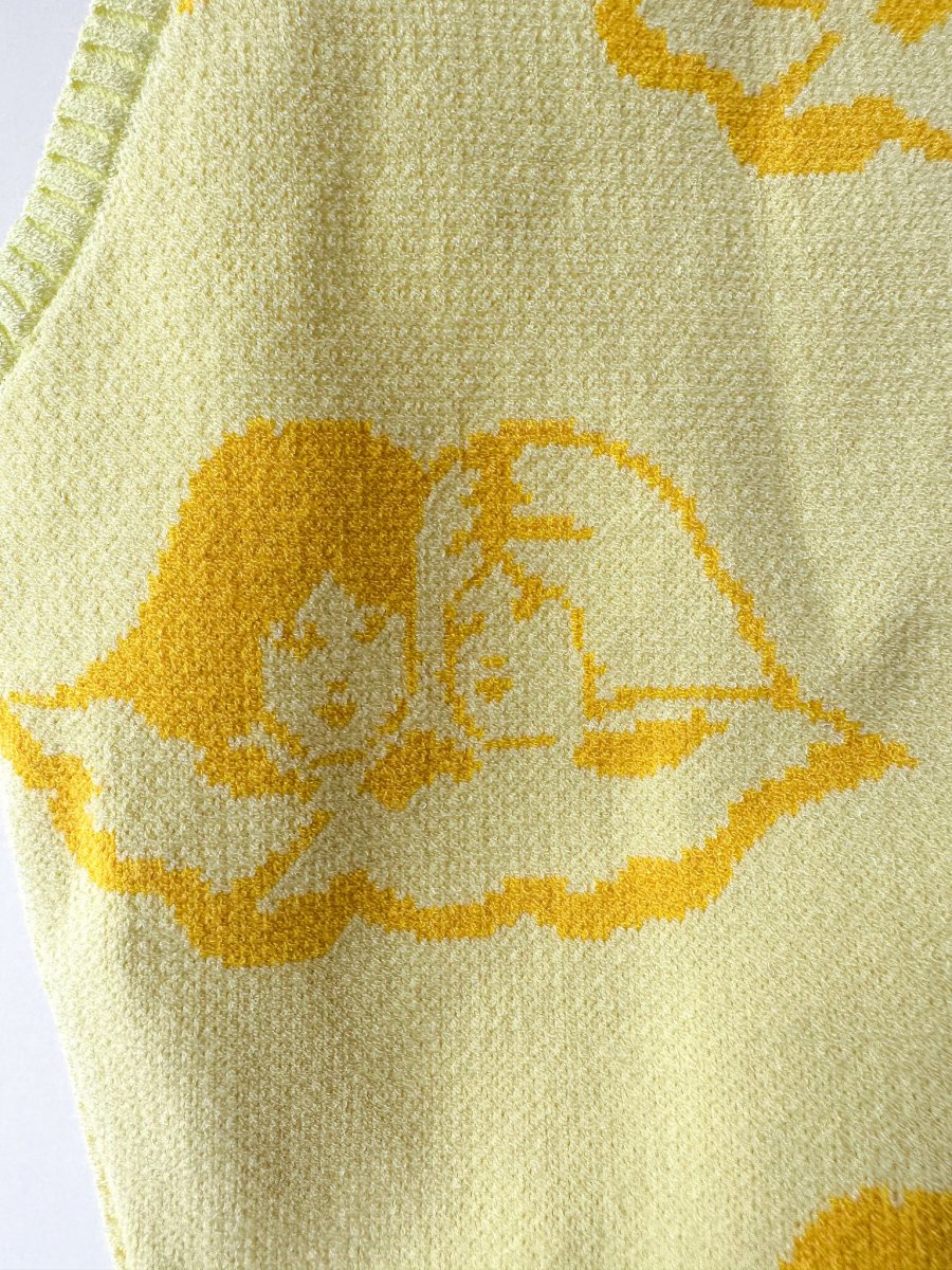 Fiorucci Yellow Angel Cherub Print Knit V-Neck Top - Imagen 6