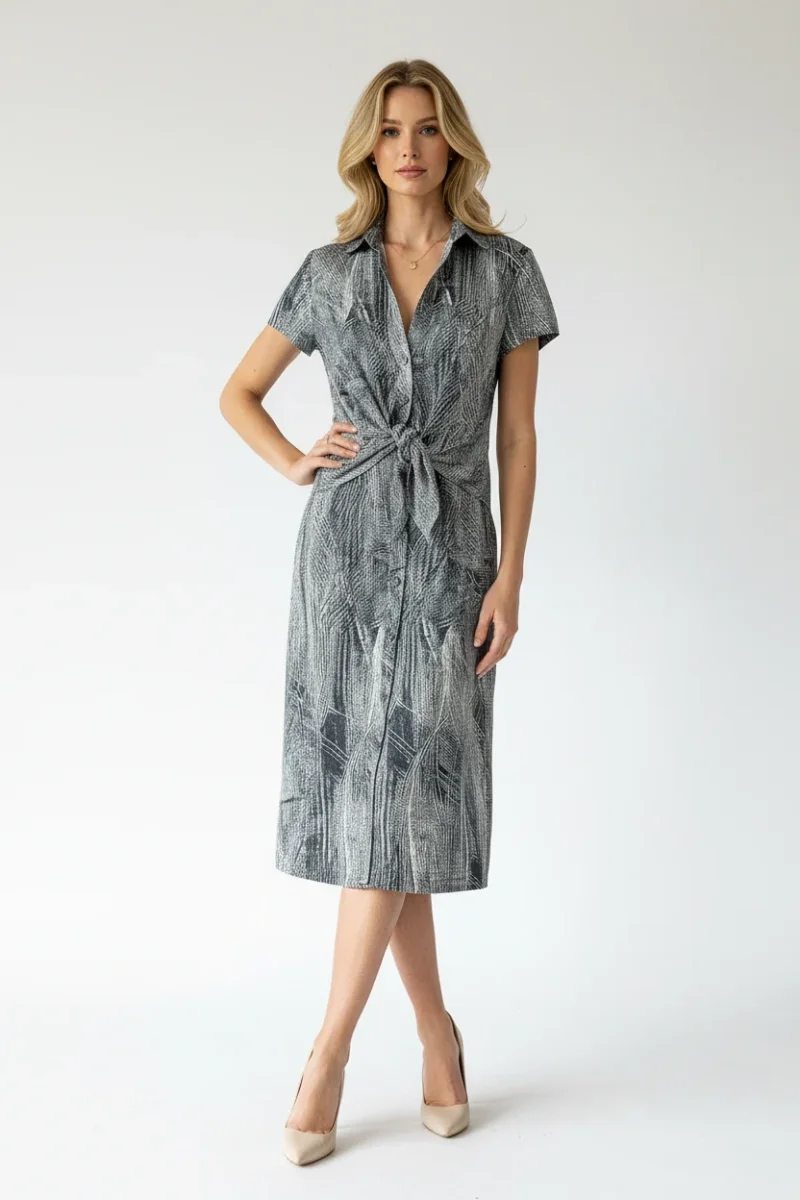 Samantha Sung Printed Short Sleeve Wrap Front Dress