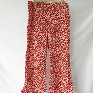 Bathsheva Red Floral Print Ruffle Hem Straight Leg Trousers