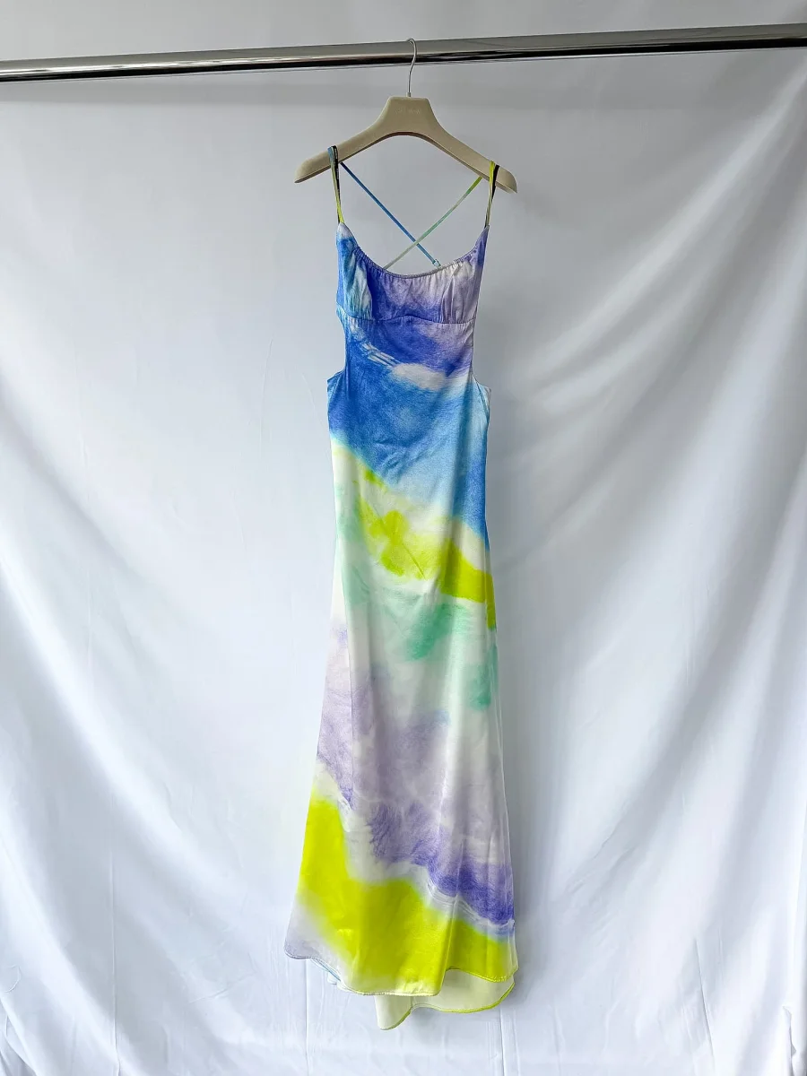 Retrofete Pastel Silk Backless Thigh Slit Scarlett Dress (MINOR FLAWS) - Imagen 3