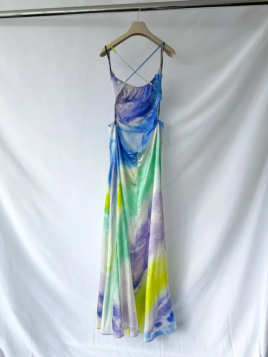 Retrofete Pastel Silk Backless Thigh Slit Scarlett Dress (MINOR FLAWS) - Imagen 5