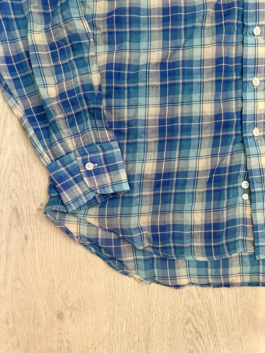 Drake's Blue White Light Weight Check Long Sleeve Collared Shirt - Imagen 4