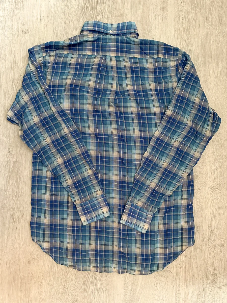 Drake's Blue White Light Weight Check Long Sleeve Collared Shirt - Imagen 3