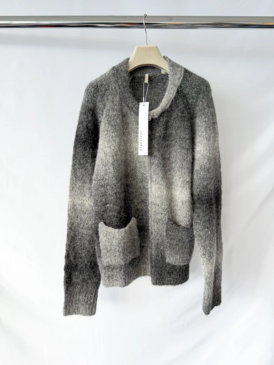 Sunflower Black Ombre Brushed Alpaca Wool Knit Zip Cardigan - Imagen 3