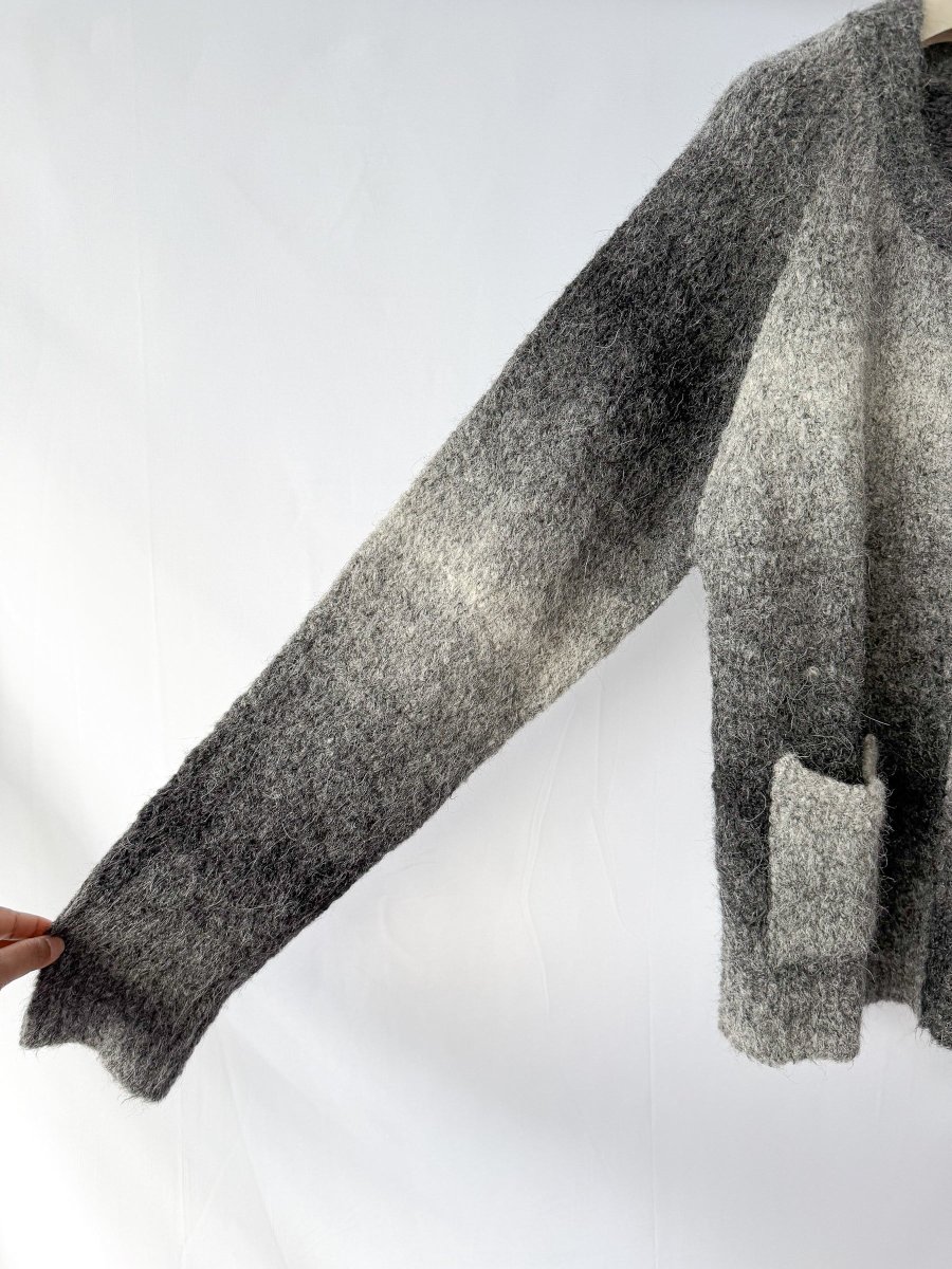 Sunflower Black Ombre Brushed Alpaca Wool Knit Zip Cardigan - Imagen 6