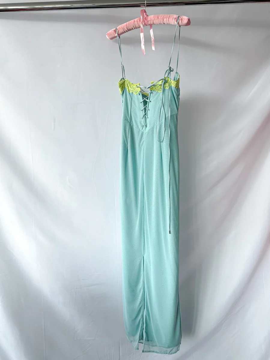 House Of CB Aiza Powder Blue Contrast Lace Maxi Dress - Imagen 6
