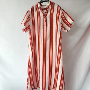 Max Mara Red White Striped Ramie Fabric Shirt Dress