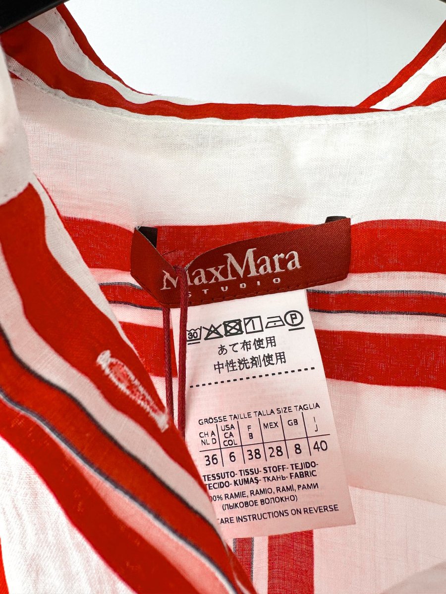 Max Mara Red White Striped Ramie Fabric Shirt Dress - Imagen 4